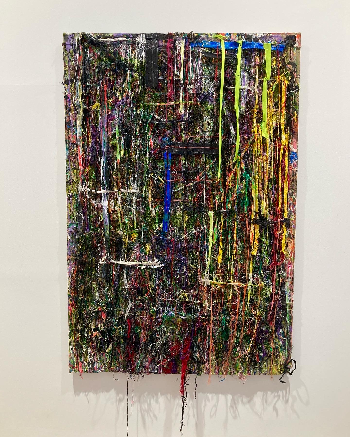 Jakob Westberg, "Patchwork no. 6 (Slipstream) "2022   
Akryl, pigment, epoxy, tempera, sprayfärg, lim, textil, tråd, masonit, monterat på aluminium 
121 x 181,5 cm
