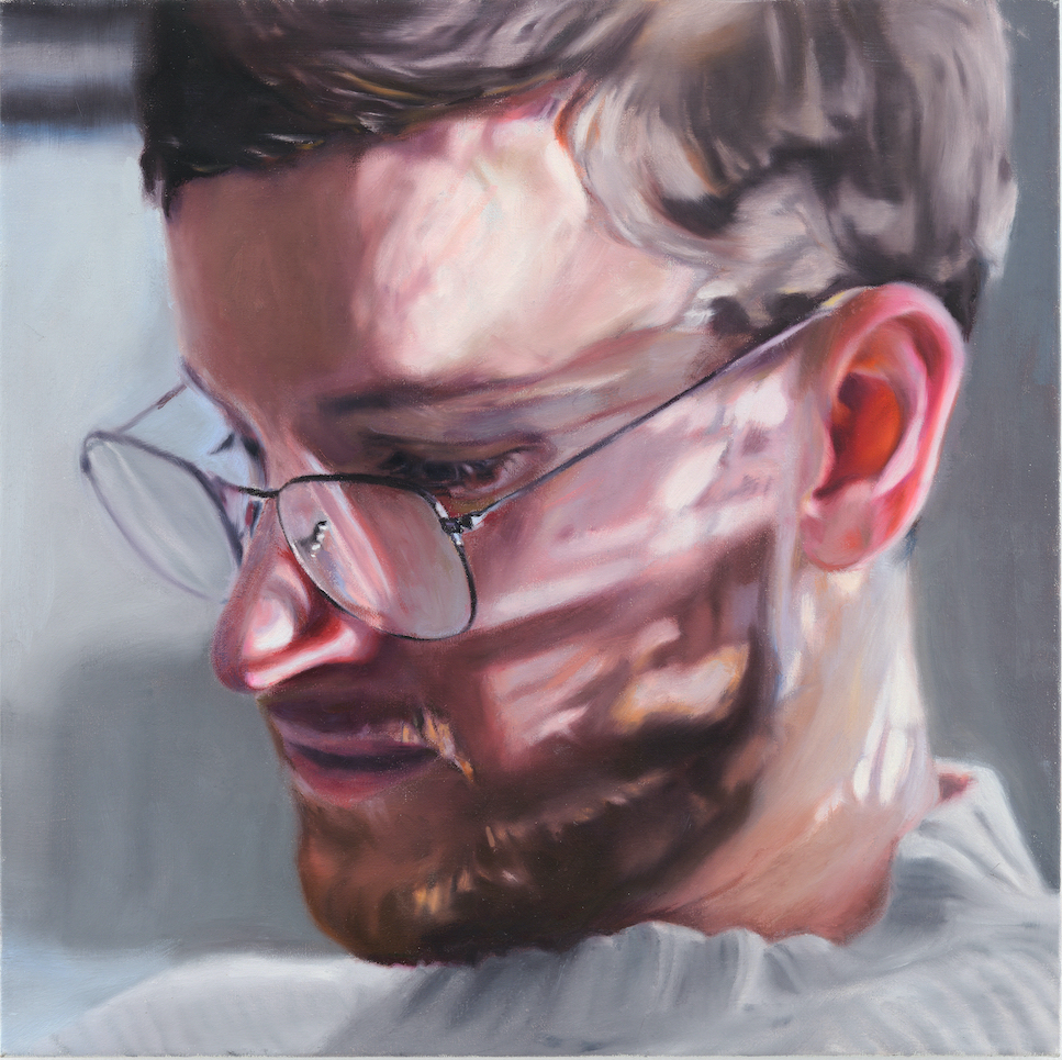 From the series: "THE WORDS" (2021 - 2022).
With glasses (Glasögon), 2022
Oil on canvas, 47 x 46 cm. Photo: Jean Baptiste Béranger