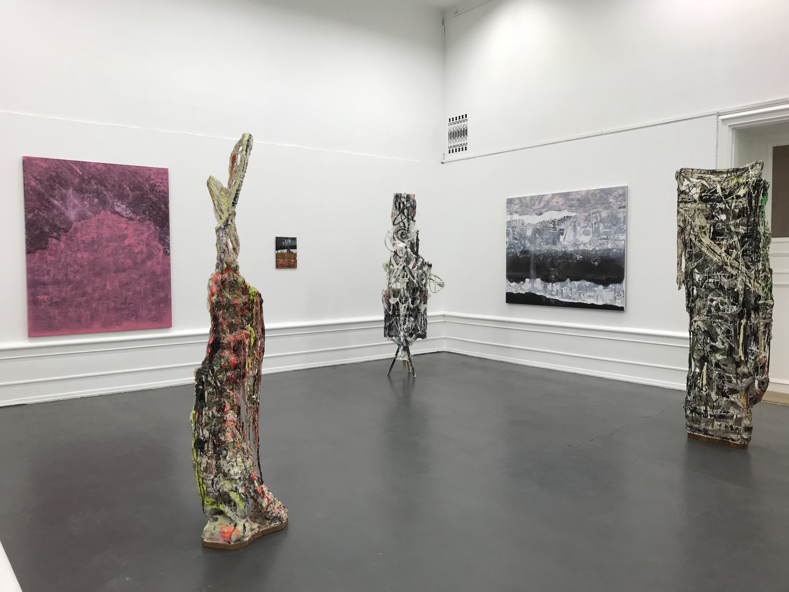 Jakob Westberg (sculpture), Lisa D Manner (paintings). Installation view: Sculpture and Painting in Dialogue, 2020