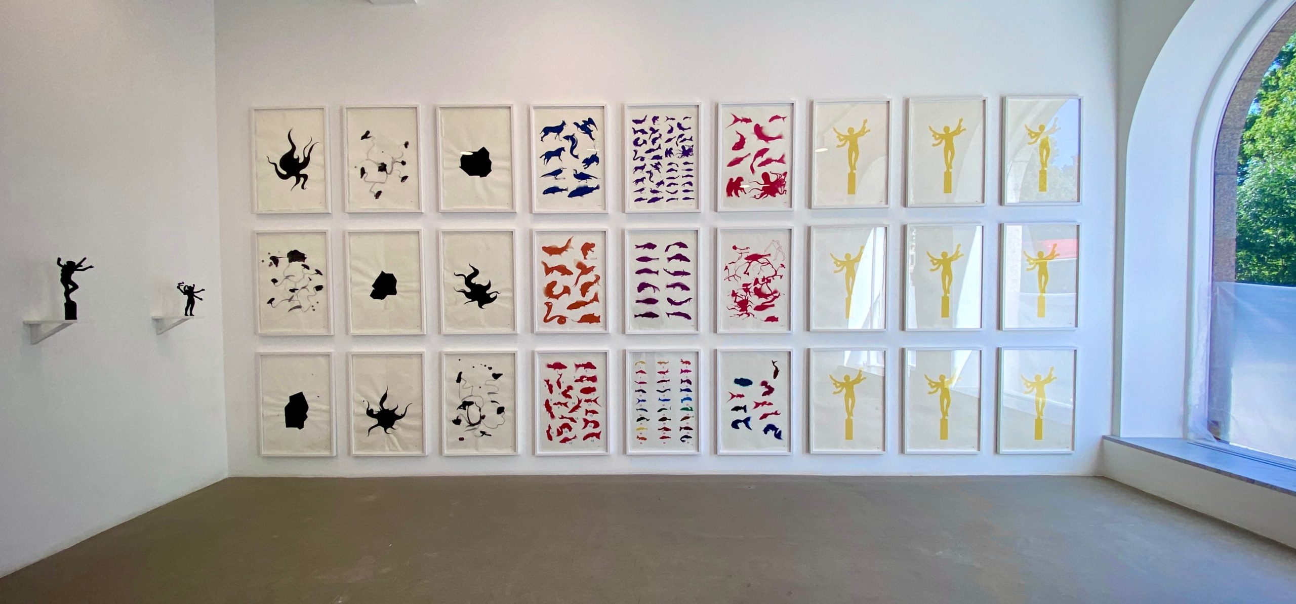 Installation view:" Spirit no. 9...," 2022 (drawings and prints on rice paper).