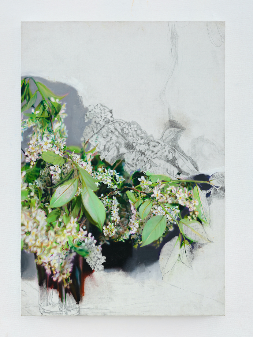 From the series: "THE WORDS"  (2021 - 2022).
Bird Cherry, 2022. Oil and pencil on canvas
Oil and pencil on canvas, 81 x 56 cm. Photo: Jean Baptiste Béranger